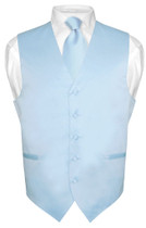 Mens Dress Vest & NeckTie Solid Baby Blue Color Neck Tie Set