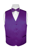 Boys Dress Vest Bow Tie Solid Purple Indigo Color BowTie Set