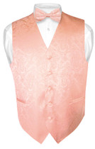 Peach Vest | Mens Paisley Design Dress Vest & Bow Tie