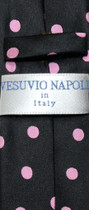 Vesuvio Napoli NeckTie Skinny BLACK w/ Light PINK Polka Dots 2.5" Men's Neck Tie