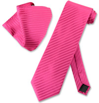 Vesuvio Napoli Red Violet Striped NeckTie & Handkerchief Neck Tie Set