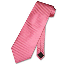 Mens Dress Vest NeckTie Coral Pink Color Vertical Striped Neck Tie Set