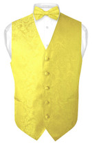 Mens Paisley Design Dress Vest & Bow Tie Yellow Color BowTie Set