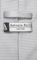 Antonio Ricci NeckTie Handkerchief Silver Grey w Ribbed Lines Men's Neck Tie Set