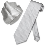 Antonio Ricci NeckTie Hanky Silver Grey Ribbed Lines Mens Neck Tie Set