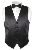 Black Vest | Black BowTie | Silk Solid Black Color Vest Bow Tie Set