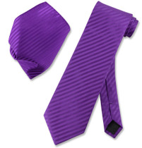 Vesuvio Napoli Purple Striped NeckTie & Handkerchief Mens Neck Tie Set