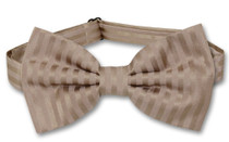 Mens Dress Vest BowTie Mocha Light Brown Vertical Striped Bow Tie Set