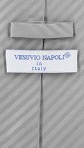 Vesuvio Napoli SILVER GREY Striped NeckTie & Handkerchief Matching Neck Tie Set