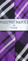 Vesuvio Napoli Boy's CLIP-ON NeckTie PURPLE BLACK WHITE PLAID Youth Neck Tie