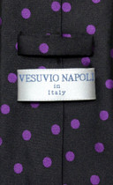 Vesuvio Napoli NeckTie BLACK w/ PURPLE Polka Dots Design Men's Neck Tie