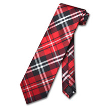 Vesuvio Napoli NeckTie Black Red White Plaid Design Mens Neck Tie