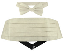 Cumberbund BowTie Solid Off-White Paisley Mens Cummerbund Bow Tie Set