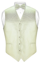 Mens Dress Vest BowTie Sage Green Woven Bow Tie Horizontal Stripe Set