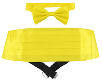 Silk Cumberbund BowTie Golden Yellow Color Mens Cummerbund Bow Tie Set
