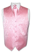 Mens Paisley Design Dress Vest & NeckTie Pink Color Neck Tie Set