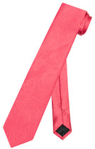 Vesuvio Napoli Narrow NeckTie Solid Coral Pink Paisley Skinny Mens Tie