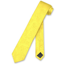 Vesuvio Napoli Narrow NeckTie Solid Yellow Paisley Skinny Men Neck Tie