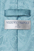 Vesuvio Napoli Turquoise Blue PAISLEY NeckTie & Handkerchief Matching Tie Set