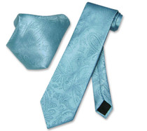 Vesuvio Napoli Turquoise Blue Paisley NeckTie & Handkerchief Tie Set