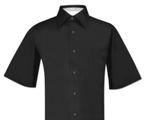 Black Color Mens Short Sleeve Dress Shirt | Biagio 100% Cotton Shirt