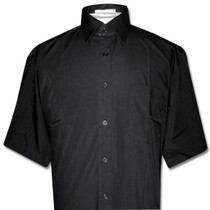 Covona Mens Short Sleeve Solid Black Color Dress Shirt