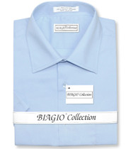 Biagio 100% Cotton Men's Short Sleeve Solid POWDER BLUE Color Dress Shirt