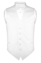 Mens Slim Fit Dress Vest BowTie White Bow Tie Handkerchief Set