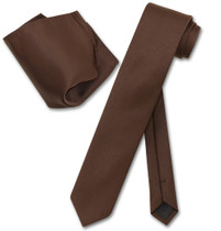 Vesuvio Napoli Chocolate Brown Skinny NeckTie Handkerchief Men Tie Set