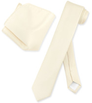 Vesuvio Napoli Solid Cream Skinny NeckTie Handkerchief Mens Tie Set