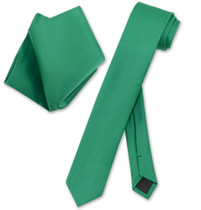 Vesuvio Napoli Emerald Green Skinny NeckTie Handkerchief Mens Tie Set