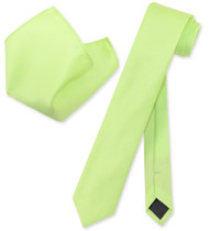 Vesuvio Napoli Lime Green Skinny NeckTie Handkerchief Mens Tie Set