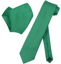 Extra Long Emerald Green Tie Set | Solid Color Tie & Handkerchief Set