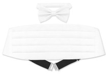 Cummerbund BowTie Set White Metallic Design Cumberbund Bow Tie
