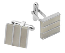 Silver-tone Mens Cuff Links Square White Cat Eye CuffLinks