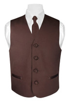 Boys Dress Vest and Neck Tie Solid Chocolate Brown NeckTie Set