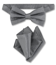 Charcoal Grey Paisley Bow Tie Handkerchief Set | Mens BowTie Set