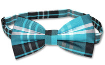 Vesuvio Napoli BowTie Black Turquoise White Color Plaid Mens Bow Tie