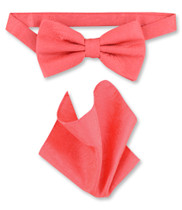 Coral Pink Paisley Bow Tie Handkerchief Set | Mens BowTie Set