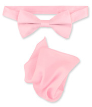 Light Pink Bow Tie And Handkerchief Set | Silk BowTie Hanky Set