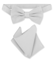 Silver Gray Bow Tie And Handkerchief Set | Mens Gray Bowtie Set