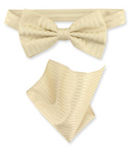 Egg Yolk Cream Vertical Stripes Bow Tie Handkerchief | BowTie Set