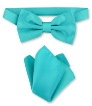Teal Bow Tie And Handkerchief Set | Mens Teal Color Bowtie Set
