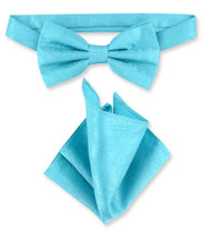 Turquoise Aqua Blue Paisley Bow Tie Hanky Set | Mens BowTie Set
