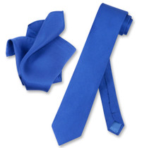 Royal Blue Skinny Tie Handkerchief Set | Silk Necktie And Hanky Set