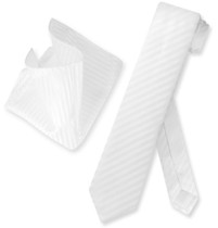 White Vertical Stripe Skinny Tie And Handkerchief Set | Necktie Set