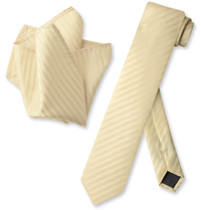Egg Yolk Cream Vertical Stripe Skinny Tie And Handkerchief Set