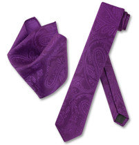 Eggplant Purple Paisley Skinny Tie Hanky Set | Necktie Hanky Set