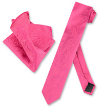 Hot Pink Fuchsia Paisley Skinny Tie Hanky Set | Necktie Hanky Set