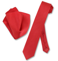 Mens Red Skinny Tie Handkerchief Set | Silk Necktie Hanky Set